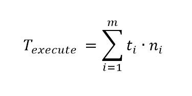 Calculation of the execution time in KLM-GOMS. Texecute = execution time; t= execution time of an operation; n=frequency of the single operation; i = run index